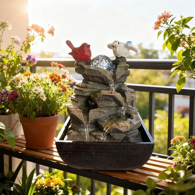 Indoor Water Fountain, Small Water Fountain Indoor, Indoor Water Feature with Desk Waterfall, Zen Table Top Fountains for Home Office Desk Decor, Mini Tabletop Fountains