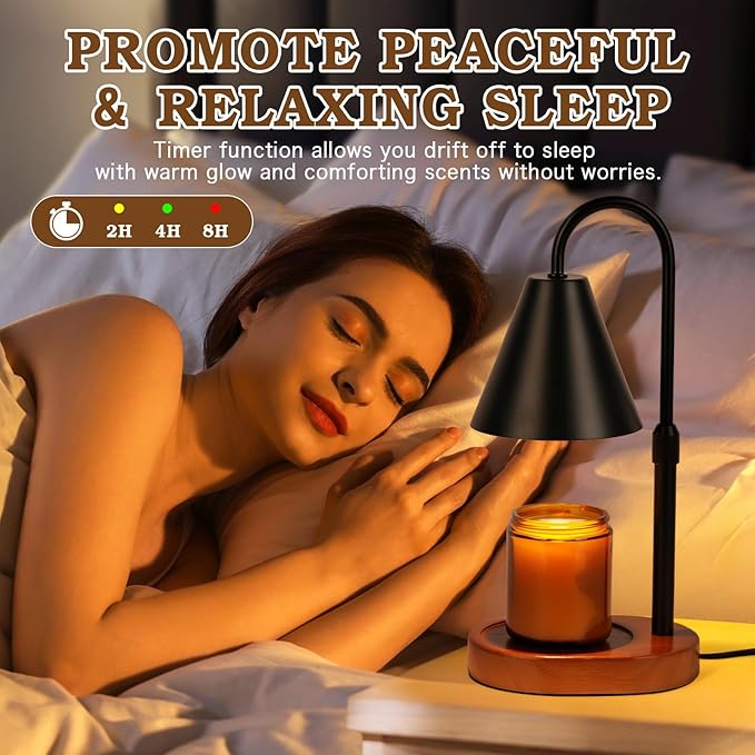 Candle Warmer Lamp With Timer Dimmable 2 Pack, Christmas Birthday Gifts for Women Mom, Modern Candle Lamp, Black Candle Warmer for Jar Scented Candles, Home Decor, Wax Melt Warmer with 4 Bulbs