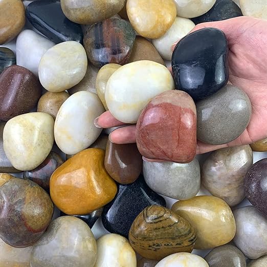 Pebbles for Indoor Plants, Mixed Color Polished River Rocks Decorative Stones for Garden, Aquarium, Vase Fillers, Outdoor Landscaping and Backyard(2-3 inch,20 Pounds)