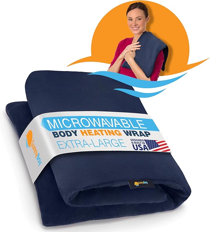 SunnyBay Extra Large Microwave Heating Pad, Microwavable Heavy Weighted Full Body Moist Hot or Cold Pack and Washable Fleece Cover, 10x24 Inches, 2.8 lbs, Navy Blue