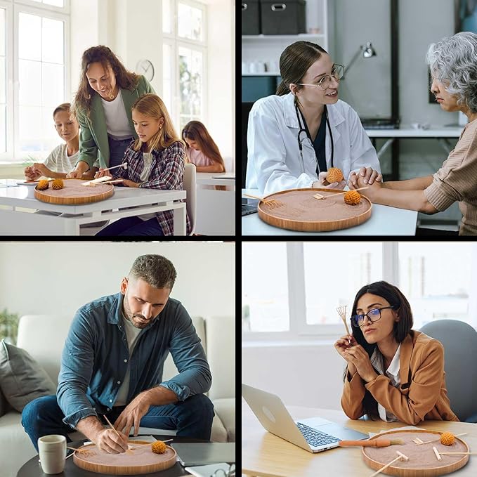 Japanese Zen Garden for Desk, Dorhui Sand Tray Therapy Kit Meditation Gifts - 12”Large Round Bamboo Tray, 7Pcs Mini Zen Garden Rake Kit, Stamp Spheres for Home, Office, and Classroom