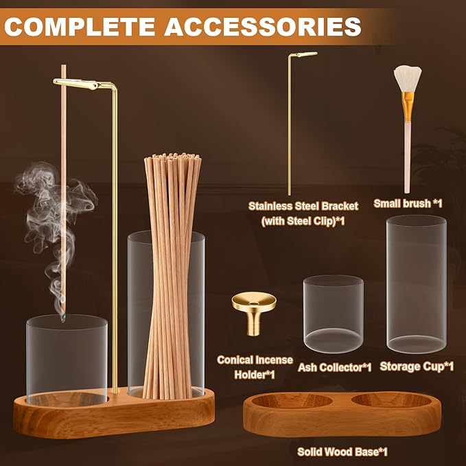 Incense Holder, 3-in-1 Incense Holder for Incense Sticks and Cones, with Extra-Large Ash Collector, Ash-Proof Incense Burner with Brush, Suitable for Meditation, Yoga, Spa and Home Decoration