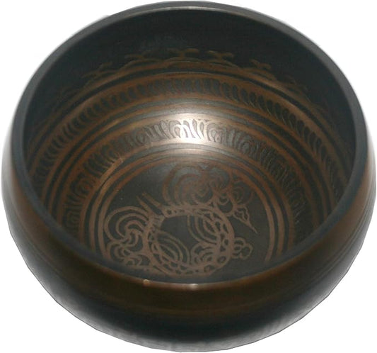 5134 SB 'B' Note Crown Chakra Antique Tibetan Auspicious Symbol Bowl Set ~ Nepal