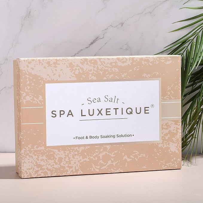 spa luxetique Bath Salts Gift Set 6-Pack, Foot and Body Sea Salts for Soaking, Wooden Scooper, 0.5oz Argan Oil, Bath Salts for Women Relaxing, Mother's Day Gifts for Mom, Christmas Gifts for Her
