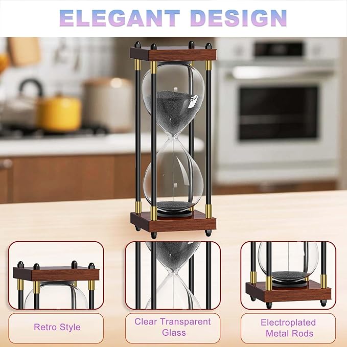 Sand Timer 60 Minute, 60 Min Hourglass Sand Clock, 1 Hour Wooden Retor Hour Glass, One Hour Sandglass, Reloj de Arena, Creative, Decoration, Office