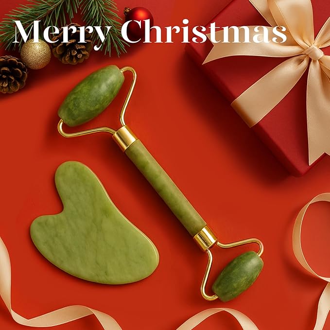 BAIMEI IcyMe Gua Sha & Jade Roller Facial Tools Face Roller and Gua Sha Set for Puffiness and Redness Reducing Skin Care Routine, Self Care Gift for Men Women - Green