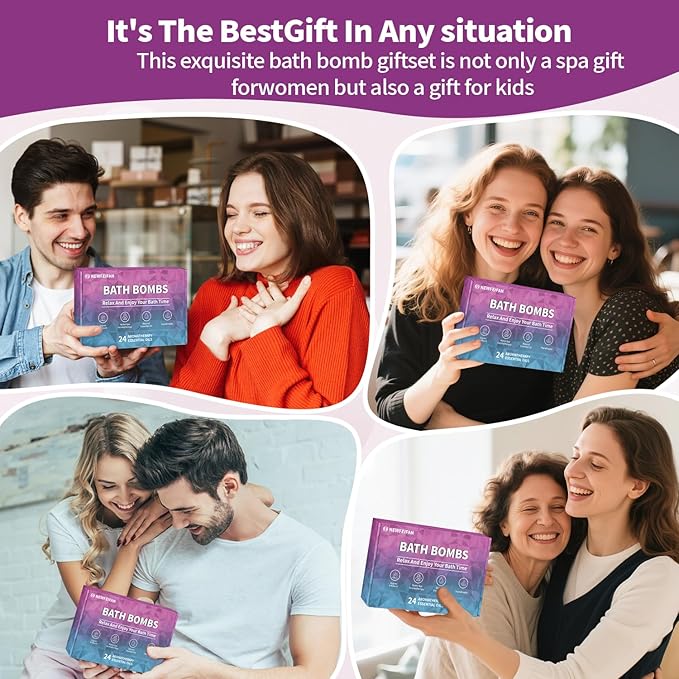 Bath Bombs 24-Pack Christmas Stocking Stuffers for Teen Girls for Women Mom Her Set, Aromatherapy Bubble Bath, Handmade Natural & Organic, Spa Relaxing Birthday Gifts for Men, White Elephant Gifts