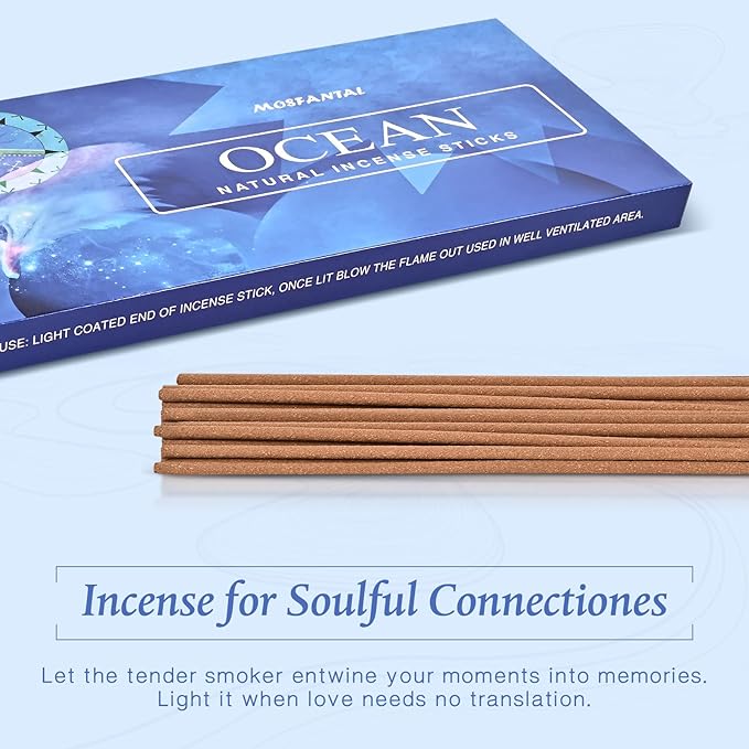 Ocean Incense Sticks - Natural Incense for Relaxation, Meditation and Creating a Serene Atmosphere(100 Sticks & 1 Burner Holder)