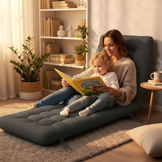 Long Floor Cushion Large Floor Cushion with Brushed Cotton 74.8 x 27.5 x 3.15 in Jumbo Lounger Pillow for Outdoor Indoor Bay Window Meditation Yoga Reading Sleeping (Dark Gray)