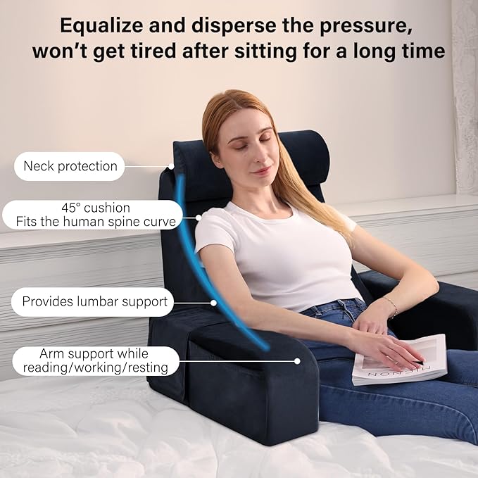 ENITYA Back Pillow for Bed Sitting up, 19" Reading Pillow for Sitting in Bed Adult, Back Support Pillow with Arms for Watching TV/Reading/Gaming/Resting, Medium(Black)