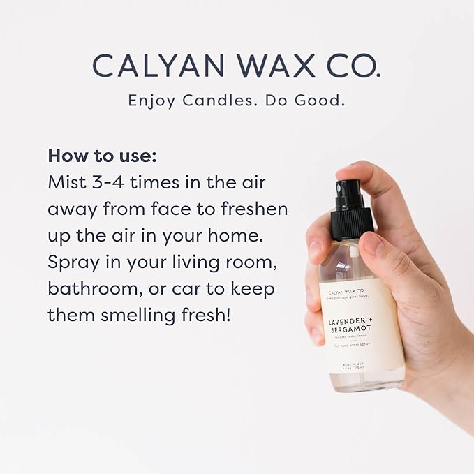 Calyan Wax Co. Lavender & Bergamot Natural Room Spray Infused with Essential Oils, Air Freshener Spray & Aromatic Mist in Non-Aerosal Spray Bottles, 4 Fl Oz Each