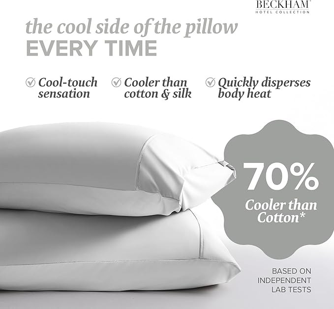 Beckham Hotel Collection Cooling Pillowcases for Hot Sleepers, Standard/Queen Size Set of 2, Cool Bedding, Envelop Closure, Silky Soft, Breathable, Moisture-Wicking, White