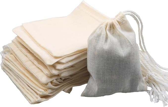 10Pcs Reusable Tea Filter Bag, Soup, Bone Broth Brew, Spice, Muslin Strainer, Natural Unbleached Cotton Cheesecloth Bags for Cold Brew Coffee (7x8inch)