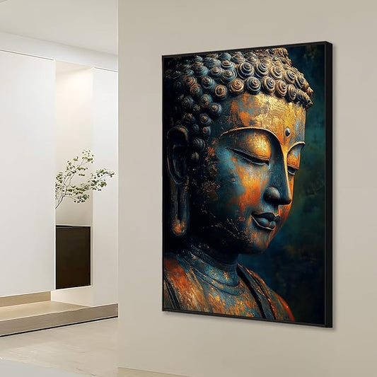 Buddha Statue Canvas Art, Zen Meditation Décor, Framed Print for Bedroom, Yoga Room, and Living Room (Black Framed, 15"x24"|40x60cm)