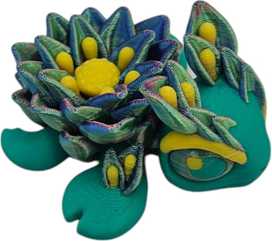 Articulating Turtle Fidget Animal Figurines – Unique 3D Printed Collectibles, Poseable Desk Animals For Adults, Stress Relief and Display Gift (LOTUS TURTLE)