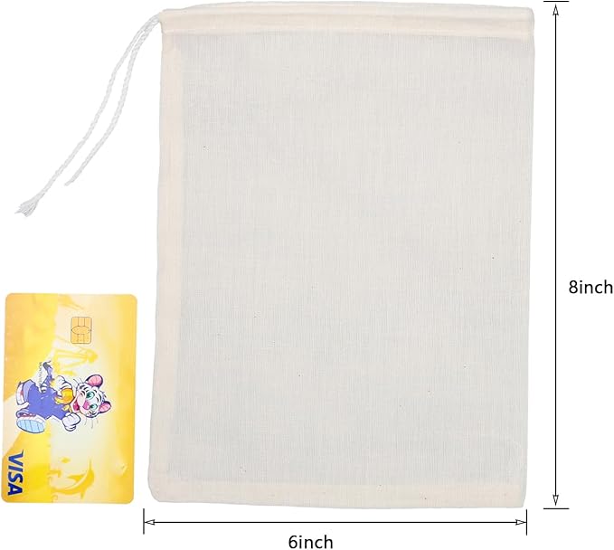 20Pcs Reusable Tea Filter Bags,Soup Bags,Bone Broth Brew Bags,Spice Bags,Muslin Strainer Bags,Natural Unbleached Cotton Cheesecloth Bags for Cold Brew Coffee(6x8inch)