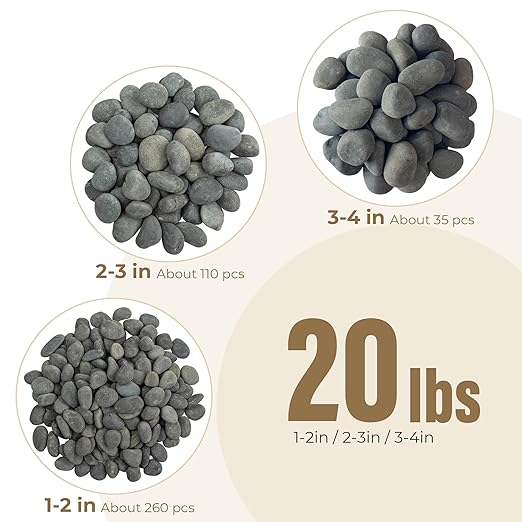 40lbs Black River Rocks, 1-2 Inch Natural Unpolished Bulk Pebbles, Hand-Picked Premium Stones for Landscaping and Garden Design, Fish Tank, Flower Pots, Pathways and Backyard