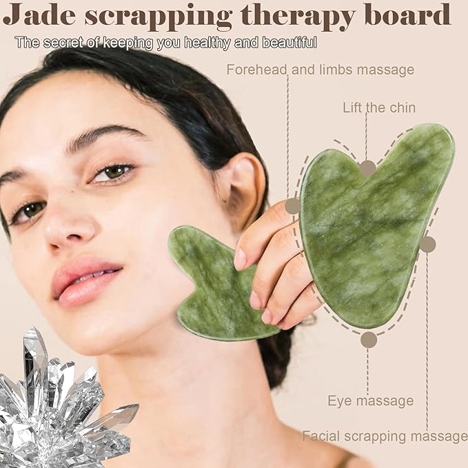 Jade roller and gua sha, facial roller, women's skincare tool, self-care gift, face, eye, neck massager, relieves fine lines and wrinkles, aventurine, opal, rose quartz