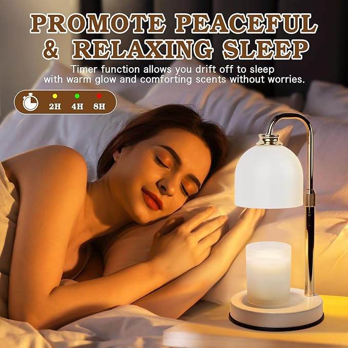 Candle Warmer Lamp with Timer Dimmable, Christmas Birthday Gifts for Women Mom, Modern Candle Warmer, White Candle Lamp for Jar Scented Candles, Home Decor, Wax Melt Warmer with 2 Bulbs