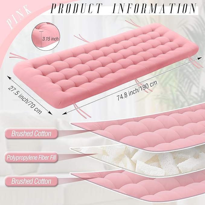 Long Floor Cushion Large Floor Cushion with Brushed Cotton 74.8 x 27.5 x 3.15 in Jumbo Lounger Pillow for Outdoor Indoor Bay Window Meditation Yoga Reading Sleeping(Pink)