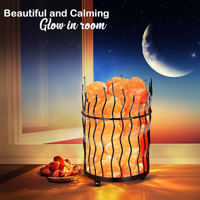 Himalayan Glow Pillar style Salt Basket Lamp with salt chunks, Himalayan Salt lamp with Touch Dimmer Control, Amber Glow, Idle for Home, Offices, and Dorm Decor