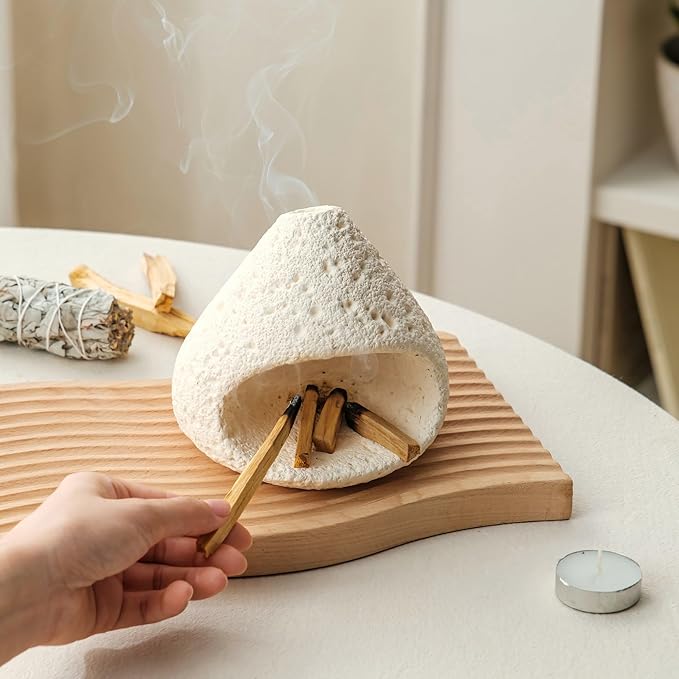 Palo Santo Holder, Modern Incense Burner for Sage, Palo Santo Sticks and Cones Burning, Mini Fireplace Chimney Smudge Bowl for Yoga, Meditation and Energy Cleansing Aromatic Home Decor