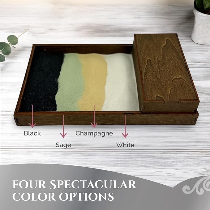 Wooden Zen Garden with Accessories Box | White Sand with Rake & Accessories | Minimalist Decor Gift for Relaxation | Great for Storing Tools and Other Items