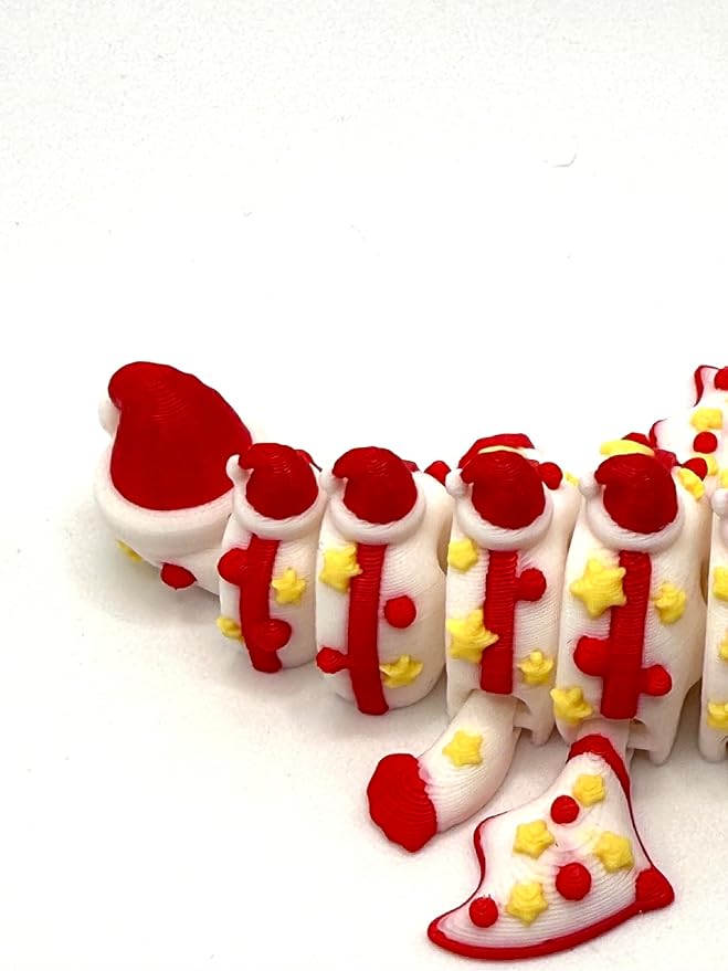 Fidget Toy Dragon Egg Santa Hat Container with Flexible Articulated Christmas Dragon, 3D Printed, Birthday Gift, Christmas Holiday Present, Stocking Stuffer, Easter Basket Filler