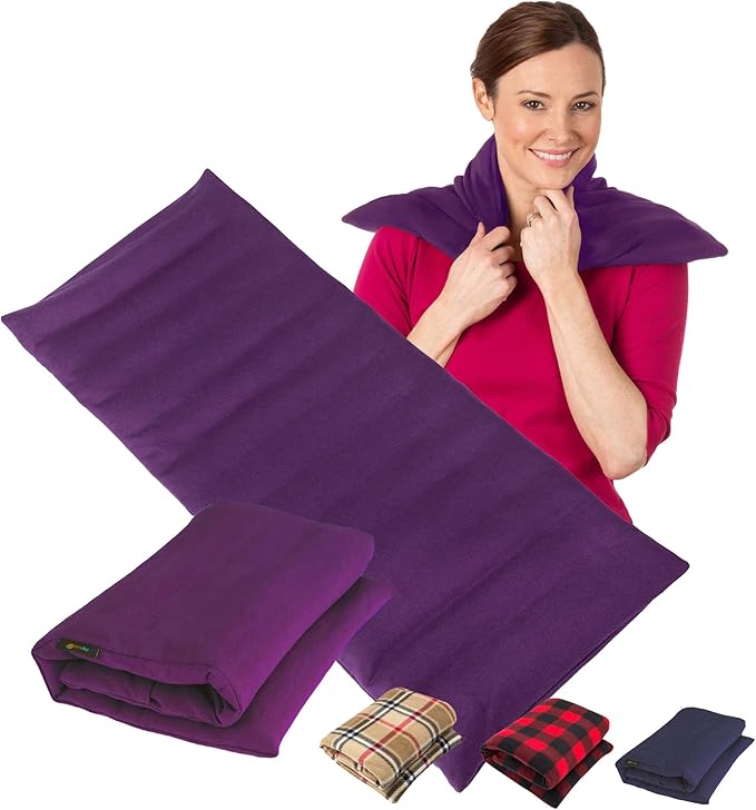 SunnyBay Extra Large Microwave Heating Pad, Microwavable Heavy Weighted Full Body Moist Cold Pack and Washable Fleece Cover, 10x24 Inches, 2.8 lbs, Made in USA, Purple