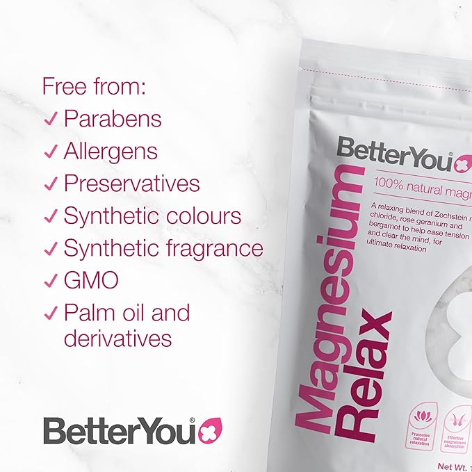 BetterYou Magnesium Relax Bath Flakes - Body Recovery Bath Salts with Magnesium - For Skin Health & Sore Muscle Relief - With Essential Oils - 1.6 lb