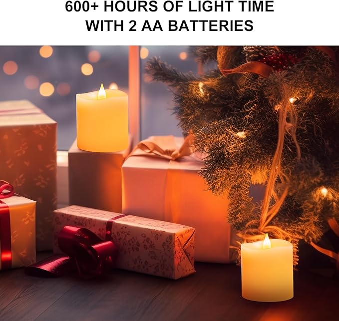 3x3 Flameless Candles Battery Operated with Remote Timer, Last 600 Hours Battery Candles Flickering, Ivory Real Wax Electric LED Candle for Wedding Party, Set of 2