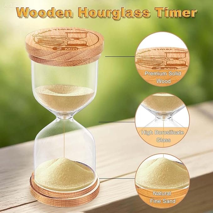 CNCJ 60 Minute Wooden Sand Timer, Hourglass Light Gold Small Sand Clock for Desk Decor Kitchen Classroom Office Study Home Decoration