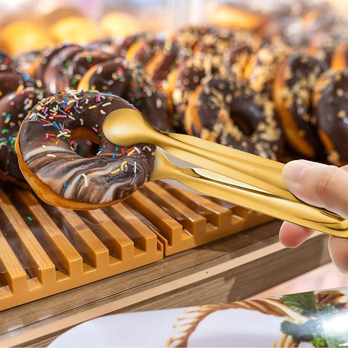 Gejoy 12 Pieces Mini Tongs Stainless Steel Small Sugar Serving Tongs for Charcuterie Board Appetizers Dessert Serving Food Tiny Party Danish Candy(6 Inch,Gold)