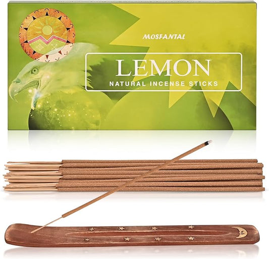 Lemon Incense Sticks - Natural Incense for Relaxation, Meditation and Creating a Serene Atmosphere(100 Sticks & 1 Burner Holder)