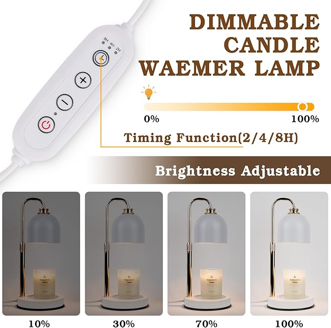 Candle Warmer Lamp with Timer Dimmable, Christmas Birthday Gifts for Women Mom, Modern Candle Warmer, White Candle Lamp for Jar Scented Candles, Home Decor, Wax Melt Warmer with 2 Bulbs