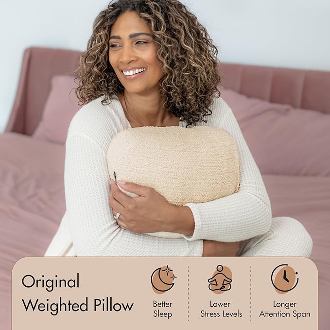 Quiet Mind Weighted Pillow for Adults 9 Lbs - Get Better Sleep - Sustainably Made and Chemical Free - Machine Washable (Medium, Cashew)