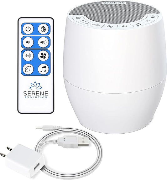 Serene Evolution White Noise Machine with 60 Soothing Sounds - Sound Machine for Adults and Baby - Noise Cancelling Sleep Music Machine with Remote Control - Ideal for Office Privacy - Black