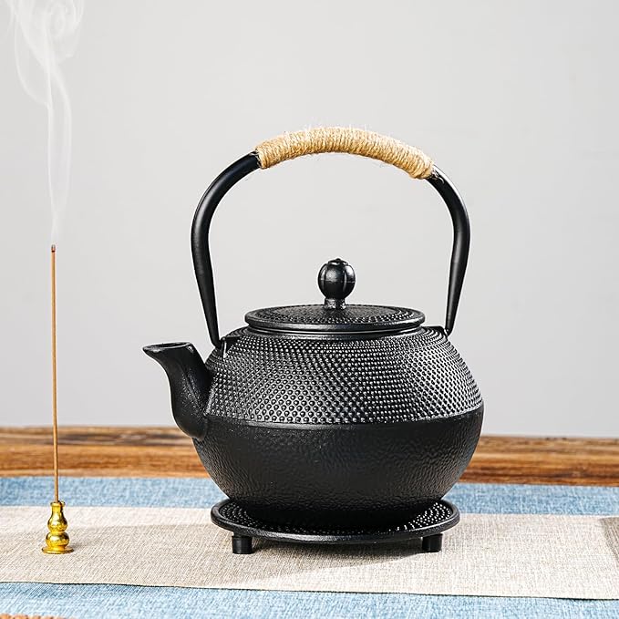 Sungmor Black Cast Iron Teapot Trivet - Heat-Resistant Japanese Tea Pot Stand, Textured Anti-Slip Base for Table and Counter Protection