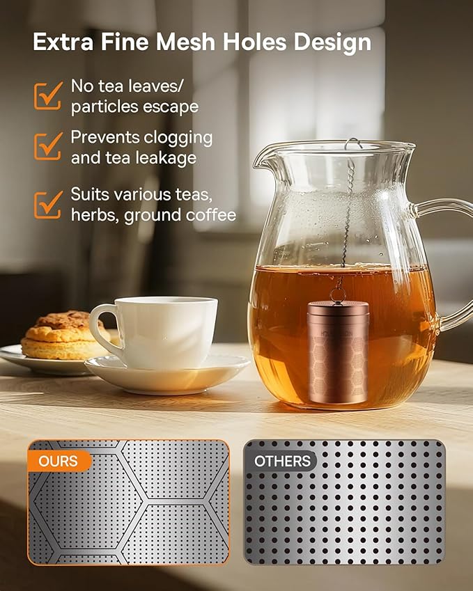 House Again Tea Infusers, Extra Fine Mesh Tea Strainers for Loose Tea, Updated Slim Threaded Lid & 304 Stainless Steel, Filter Bags Diffusers, Loose Leaf Tea Steeper for Brew Tea Spices & Seasonings
