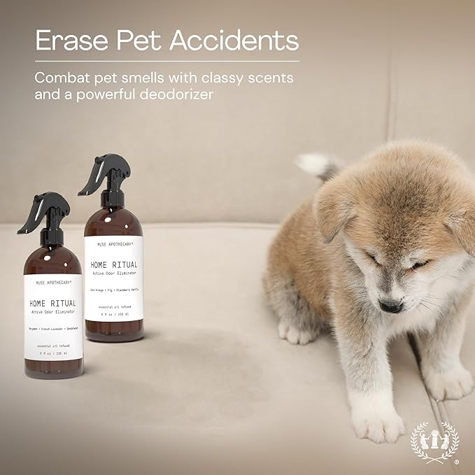 Muse Apothecary Home Ritual Active Odor Eliminator Spray - Furniture Deodorizer Spray & Bathroom Odor Eliminator for Home - Essential Oil Air Freshener - 8oz, Tonka Bean + Amber + Warm Cedarwood