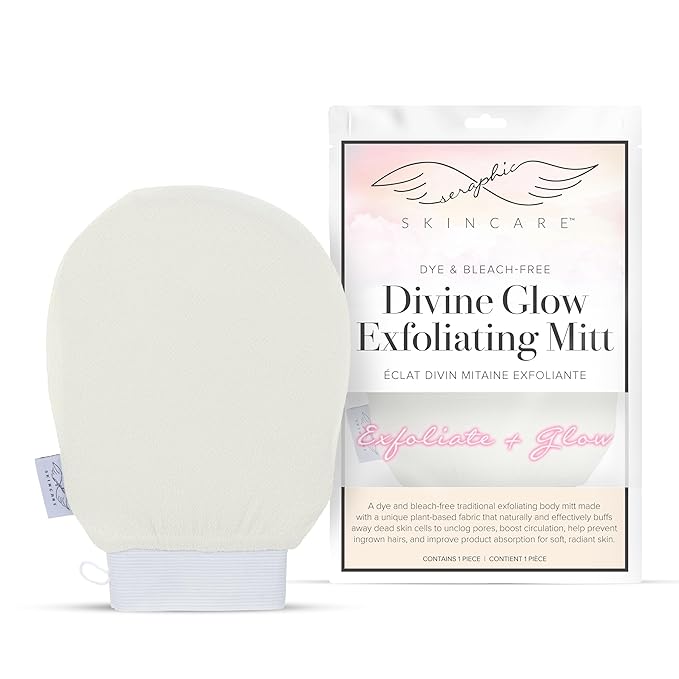 Seraphic Skincare Divine Glow Exfoliating Mitt (1pc) – 100%, Dye-Free, Bleach-Free Vegan Viscose Korean Exfoliating Glove – Body Exfoliator for Self-Tan Removal & Keratosis Pilaris