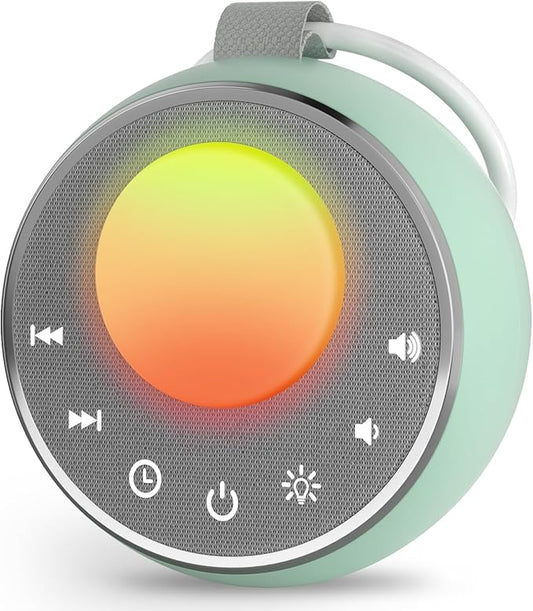 Peakeep Sound Machine with Sleeping Light for Baby, White Noise Lullaby Hush Heartbeat Fan 27 Sounds, 3 Dimmers Dimmable, Travel Battery Machine 30 Volume Loud, 25 Hours Continuous Audio (Aqua)
