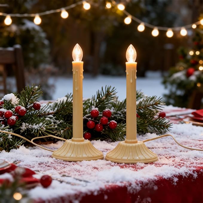 1 Light Electric Window Candles, Pack of 2 Christmas Candle Lights with 4 C7 Clear Bulbs(2 Spare), Plug in Electric Candles for Window Christmas Weddings Home Table Decorotions, Ivory
