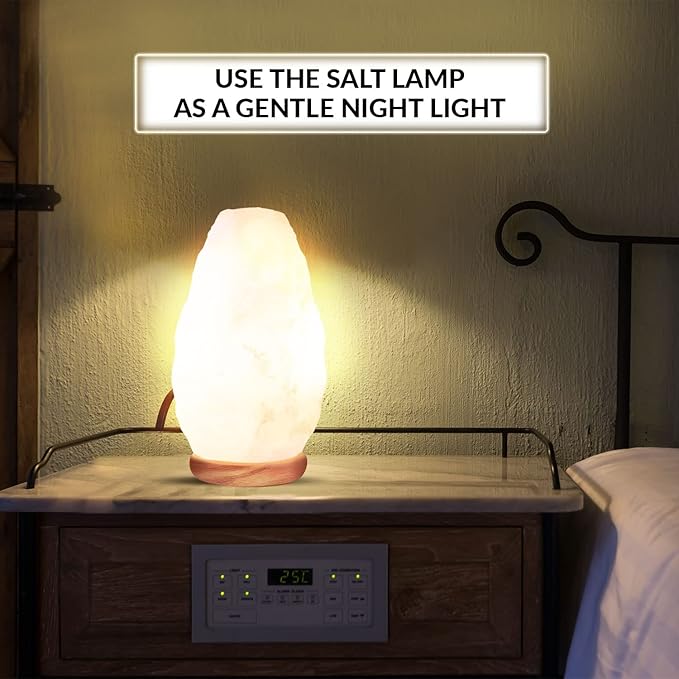 Himalayan Glow White Salt Crystal Lamp, Natural Salt Night Light, Hand Crafted Salt Lamps with Neem Wooden Base, Salts Lamp Bulb,(ETL Certified) Touch Dimmer Switch | 5-7 LBS