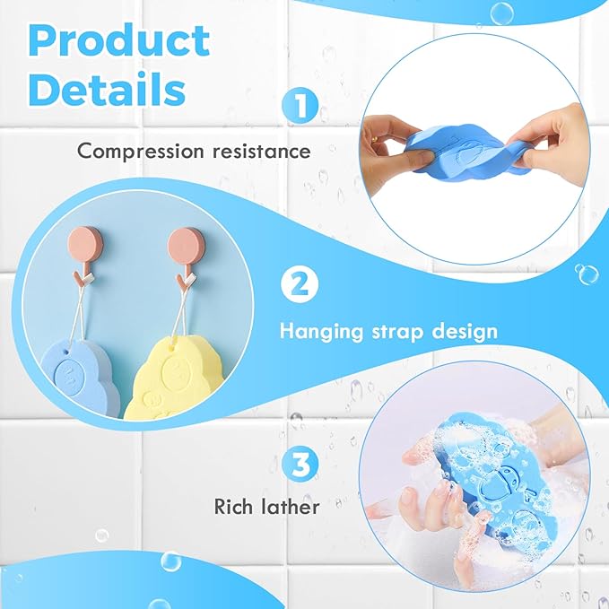 3PC Magic Bath Sponge Body Scrubber, 2025 New Magic Exfoliating Bath Sponge 3D Super Soft, Skin Friendly and Reusable for Adults Women and Men for Body Removes Dead Skin (A)