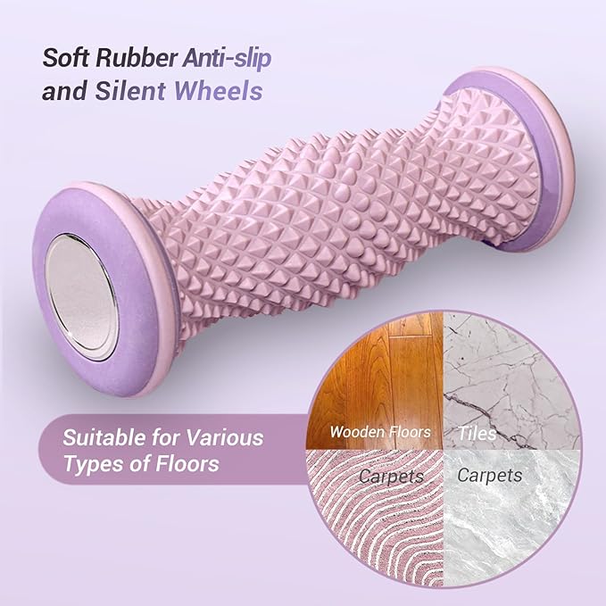 Ergonomic Foot Massager Roller - for Plantar Fasciitis Relief, Portable Reflexology Tool (Pink)