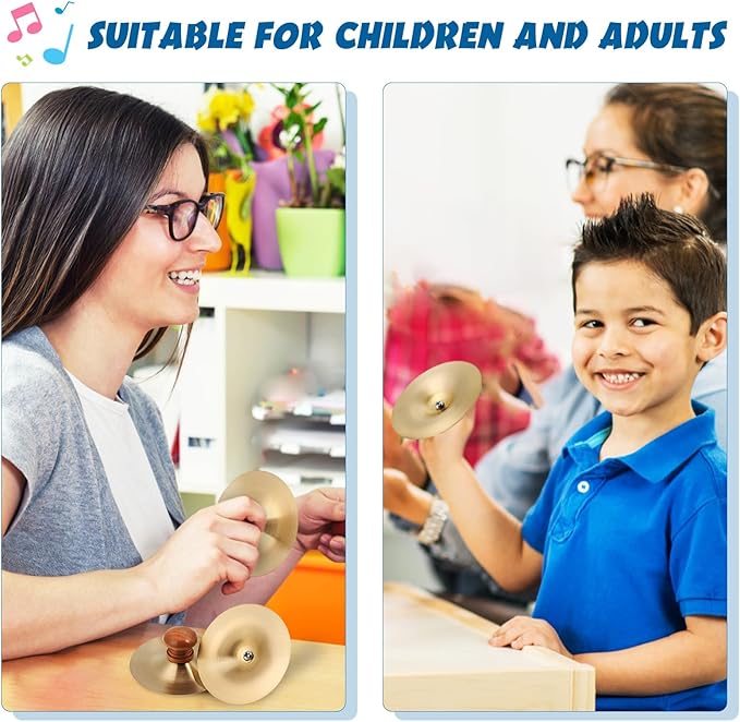 DOITOOL 1 Pair /2 pcs Small Finger Cymbals Belly Dancing Hand Cymbals for Adults Kids Percussion Musical Instrument for School Bands Family Entertainment, Golden Zills/Sagats 2.75 * 2.75 * 1.18inch