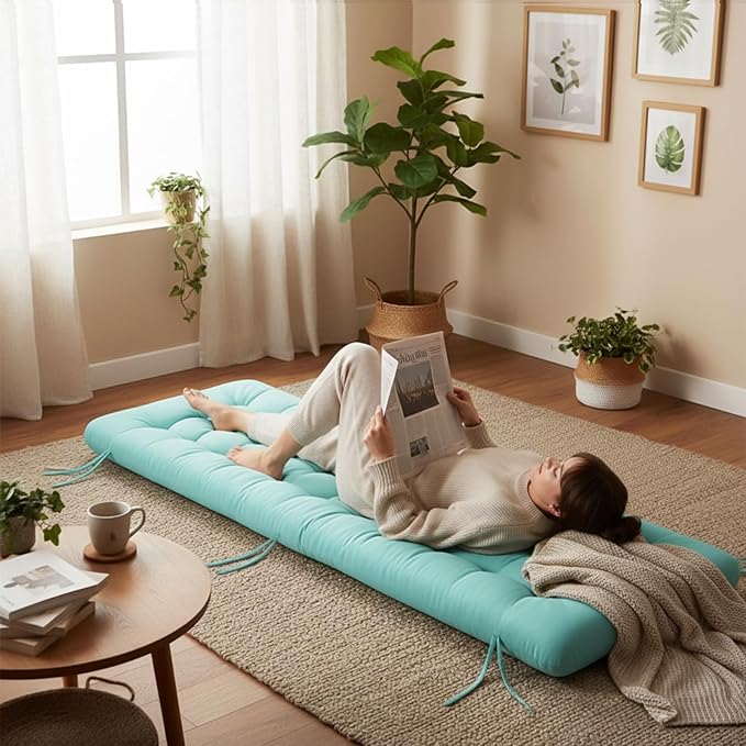 Long Floor Cushion Large Floor Cushion with Brushed Cotton 74.8 x 27.5 x 3.15 in Jumbo Lounger Pillow for Outdoor Indoor Bay Window Meditation Yoga Reading Sleeping(Cyan)