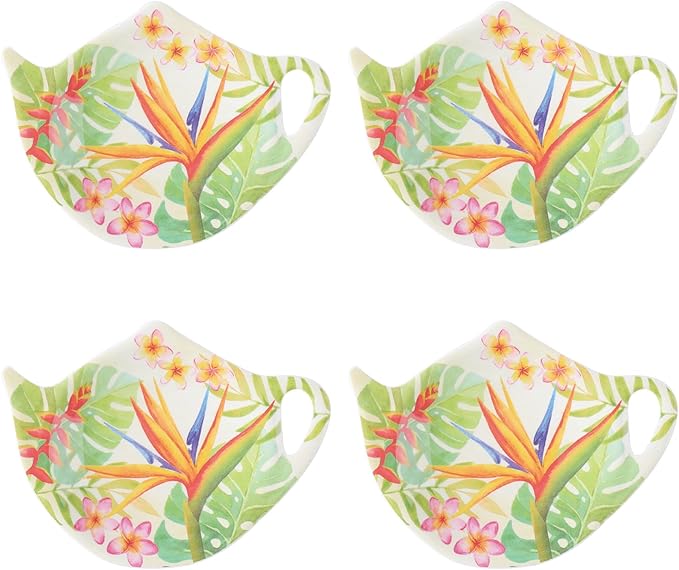 Supreme Housewares Bird of Paradise Tea Bag Holders, Teapot Shaped Tea Bag Coasters Spoon Rests Saucer Seasoning Dish Set, Multicolor, 4 x 3 Inch, Set of 4