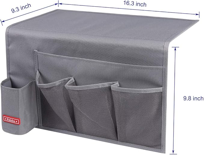 Bedside Caddy,5 Pockets Bedside Organizer Caddy Under Mattress,Holds Water Bottles,Magazines,Books (Dark Grey)